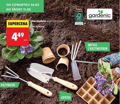 Narzędzia ogrodnicze do wyboru: kultywator, motyka z kultytatorem, łopatka promocja w Biedronka