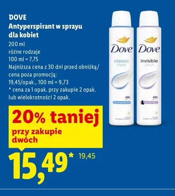 Antyperspirant w sprayu Dove Classic Fresh promocja w Lidl