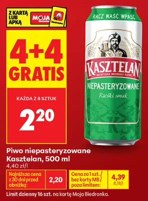 Piwo niepasteryzowane Kasztelan promocja w Biedronka