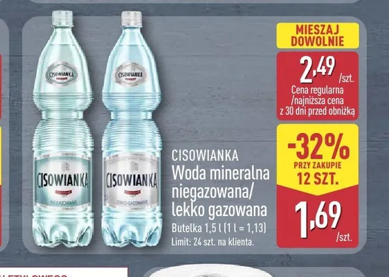 Woda mineralna niegazowana Cisowianka promocja w Aldi