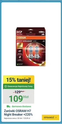 Żarówki Osram H7 Night Breaker +220% 2-pak promocja w ERLI