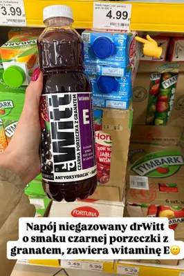 Napój niegazowany o smaku czarnej porzeczki z granatem promocja w Dino