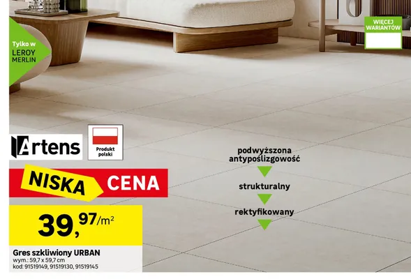 Gres szkliwiony Artens Urban promocja w Leroy Merlin