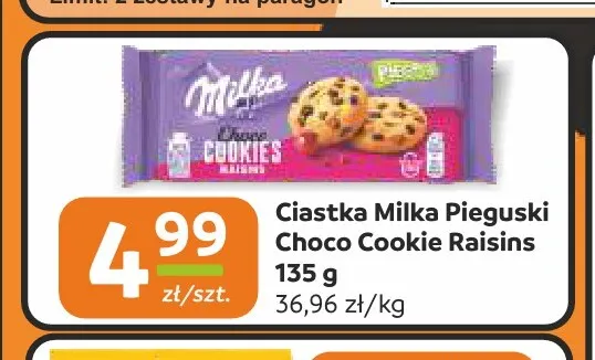 Ciastka Milka Pieguski Choco Cookie Raisins promocja w Społem Częstochowa