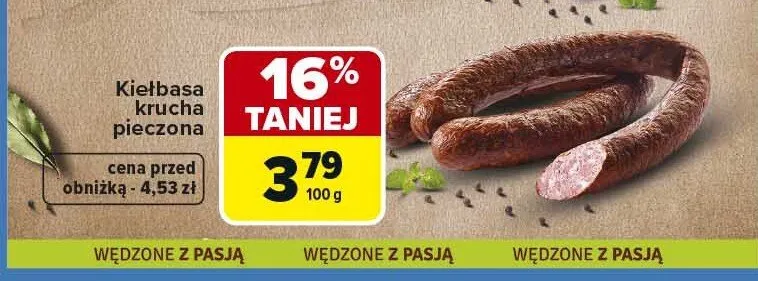 Kiełbasa krucha pieczona Wędzarnia Dubielak promocja w Carrefour