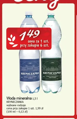 Woda mineralna Kryniczanka promocja w CEZAR Delikatesy