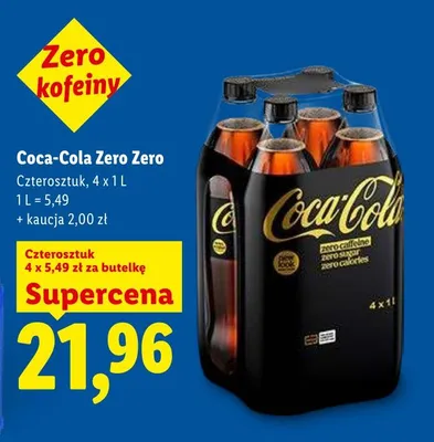 Napój gazowany Coca-Cola Zero Zero 4-pak 1l promocja w Lidl