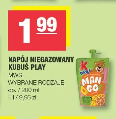 Napój niegazowany Kubuś Play Mango promocja w SPAR