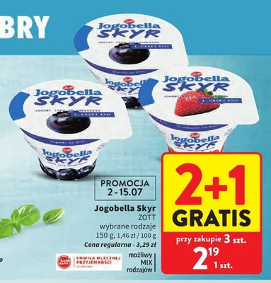 Jogurt Jogobella Skyr jagodowy promocja w Intermarche