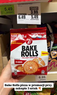 Chipsy chlebowe 7 Days Bake Rolls Pizza promocja w Dino