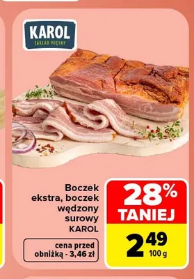 Boczek wędzony surowy Karol promocja w Carrefour