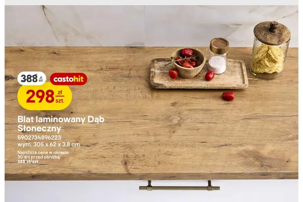 Blat laminowany Dąb Słoneczny 305x62x3,8 cm promocja w Castorama