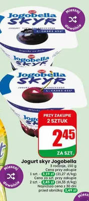 Jogurt skyr Jogobella Truskawki na dole promocja w Dino