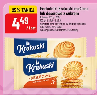 Herbatniki Krakuski maślane lub deserowe z cukrem promocja w POLOmarket