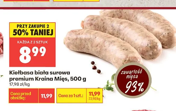 Kiełbasa biała surowa premium Kraina Mięs promocja w Biedronka
