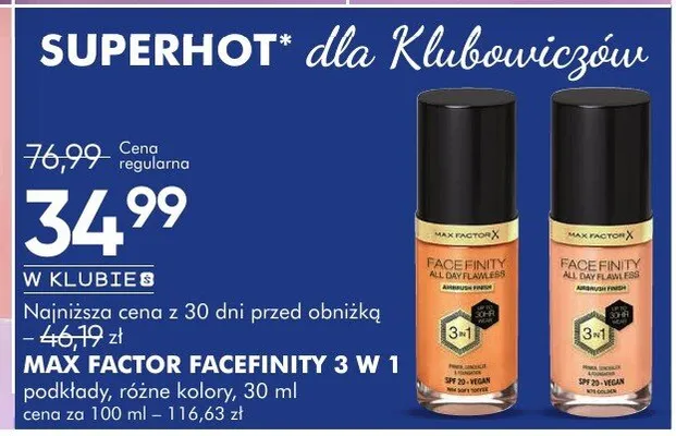 Podkłady, różne kolory Max Factor Facefinity 3 W 1 promocja w Super-Pharm