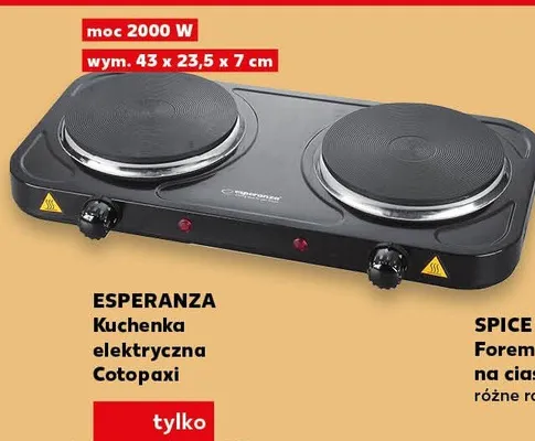 Kuchenka elektryczna Esperanza Cotopaxi 2000W 43x23,5x7cm promocja w Kaufland