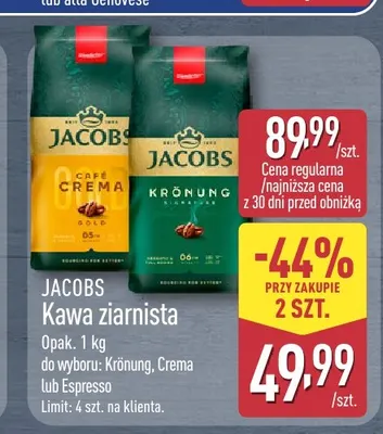 Kawa ziarnista Jacobs Crema promocja w Aldi
