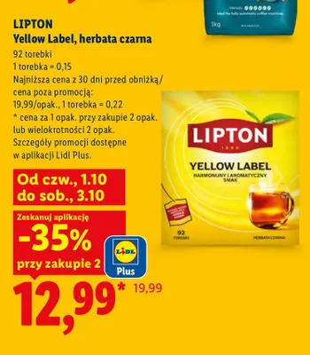 Herbata czarna Lipton Yellow Label promocja w Lidl