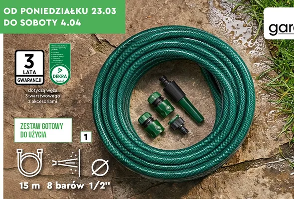 Wąż ogrodowy 3-warstwowy z akcesoriami promocja w Biedronka