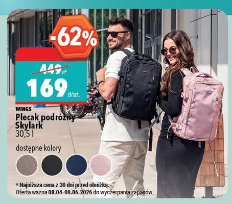 Plecak podróżny Skylark Wings 30,5 l promocja w Biedronka Home