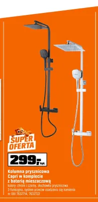 Kolumna prysznicowa Capri w komplecie z baterią mieszaczową czarna promocja w OBI