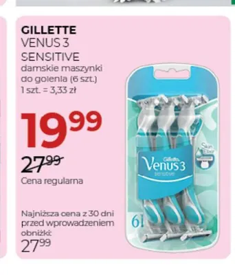 Maszynki do golenia damskie Venus 3 Sensitive 6-pak Gillette promocja w Drogerie Jawa