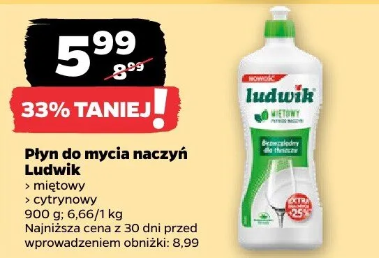 Płyn do mycia naczyń Ludwik miętowy  promocja w Netto