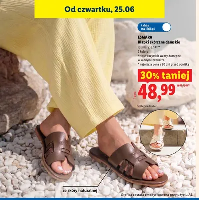 Klapki skórzane damskie Esmara promocja w Lidl