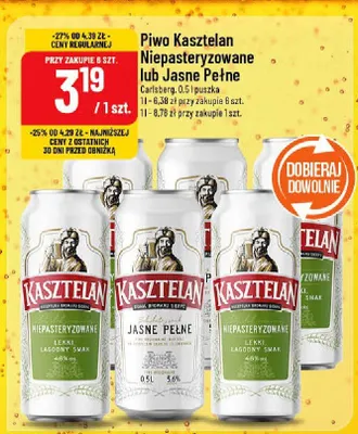 Piwo Kasztelan niepasteryzowane lub jasne pełne promocja w POLOmarket