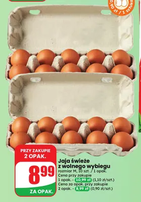 Jajka kurze świeże z wolnego wybiegu rozmiar M promocja w Dino