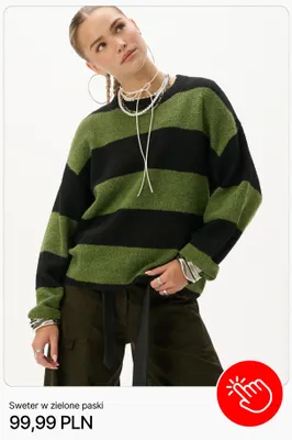 Sweter w zielone paski Cropp promocja w Cropp