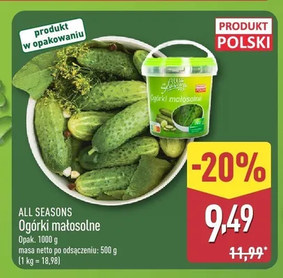 Ogórki małosolne All Seasons promocja w Aldi