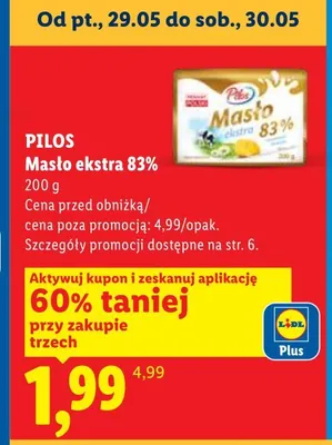 Masło ekstra 83% Pilos promocja w Lidl