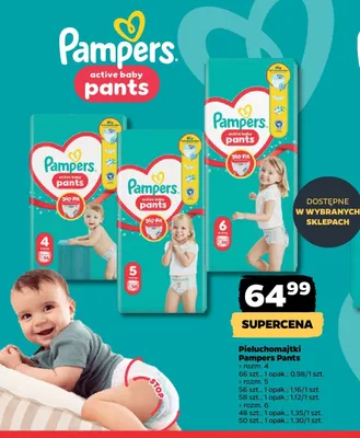Pieluchomajtki Pampers Pants rozmiar 5 promocja w Netto