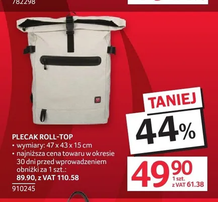 Plecak roll-top 47x43x15 cm promocja w Selgros