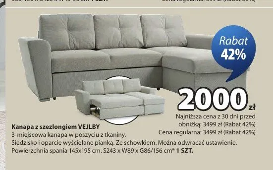 Kanapa z szezlongiem VEJLBY promocja w Jysk