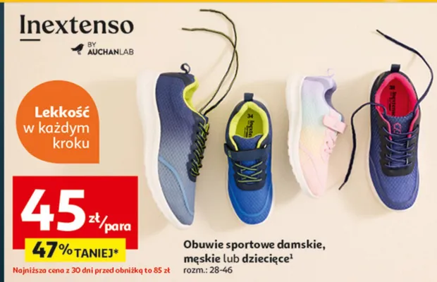 Obuwie sportowe damskie, męskie lub dziecięce promocja w Auchan