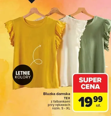 Bluzka damska TEX z falbankami przy rękawach rozm. S - XL promocja w Carrefour
