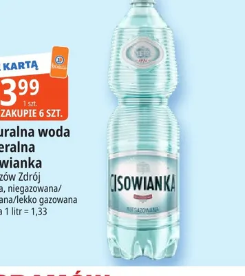 Woda mineralna gazowana Naturalna woda Cisowianka lekko promocja w Leclerc