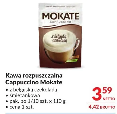 Kawa rozpuszczalna Cappuccino Mokate z belgijską czekoladą śmietankową promocja w Makro