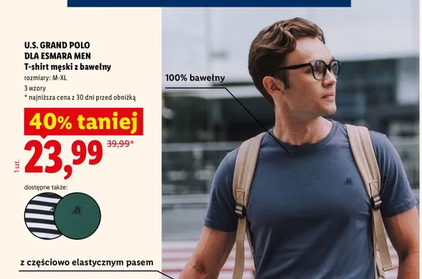 T-shirt męski z bawełny U.S. Grand Polo promocja w Lidl