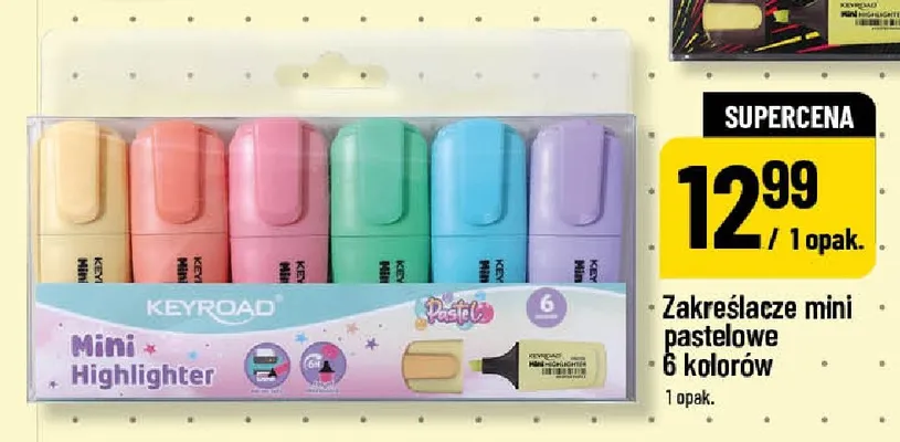 Zakreślacze mini pastelowe 6 kolorów Keyroad 6-pak promocja w POLOmarket