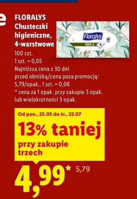 Chusteczki higieniczne 4-warstwowe Floralys promocja w Lidl