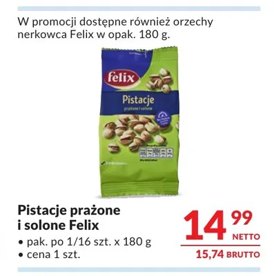 Pistacje prażone i solone Felix promocja w Makro