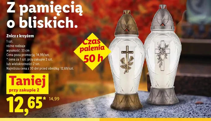 Znicz z krzyżem 33 cm promocja w Lidl