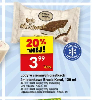 Lody w ciemnych ciastkach śmietankowe Bracia Koral promocja w Twój Market