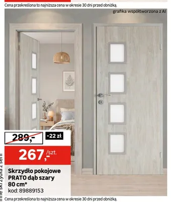 Skrzydło pokojowe Prato dąb szary 80 cm promocja w Leroy Merlin