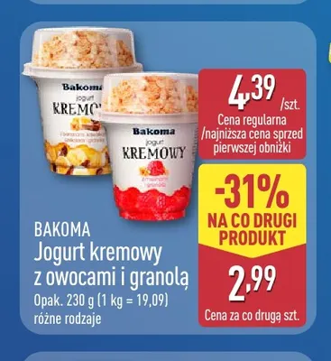 Jogurt kremowy z owocami i granola Bakoma promocja w Aldi