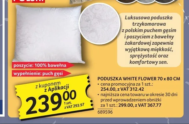 Poduszka White Flower 70x80 cm promocja w Selgros